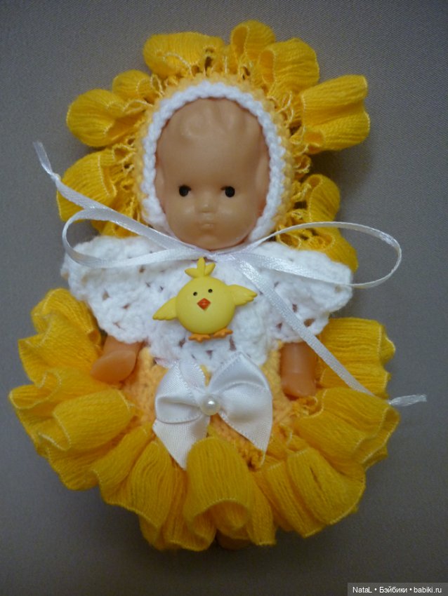 Вязаный костюм для пупсиков платье чепчик (фото 7)