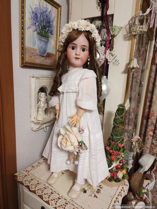 Большая антикварная девочка весна Симон Хальбик, 73 см