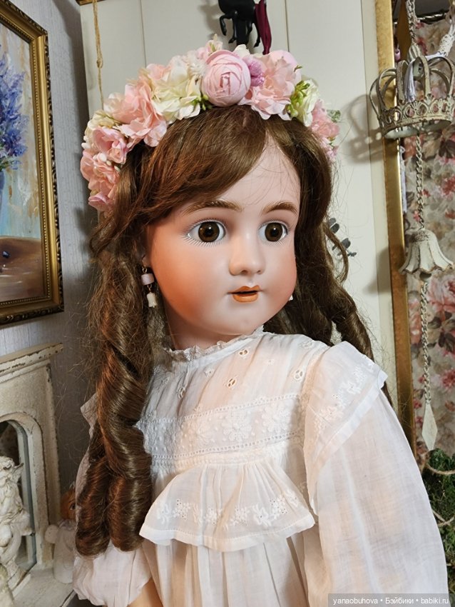 Большая антикварная девочка весна Симон Хальбик, 73 см