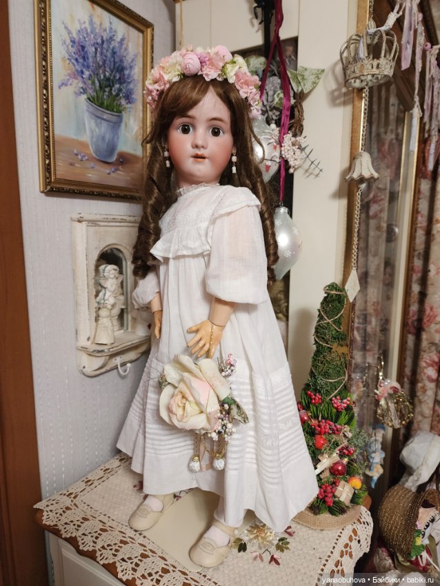 Большая антикварная девочка весна Симон Хальбик, 73 см