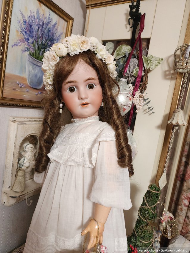 Большая антикварная девочка весна Симон Хальбик, 73 см