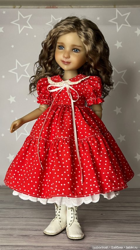 Платье шелковое в горошек для Руби Ред ростом 37см