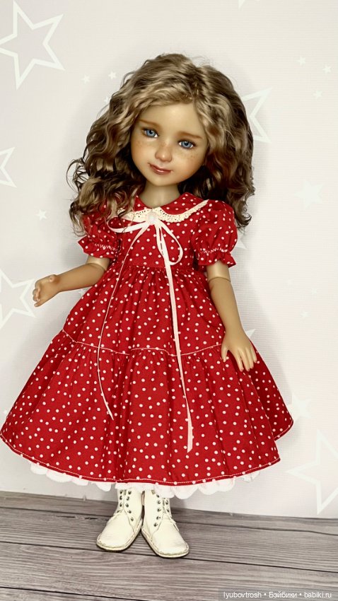 Платье шелковое в горошек для Руби Ред ростом 37см