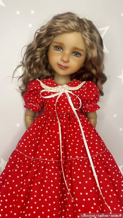 Платье шелковое в горошек для Руби Ред ростом 37см