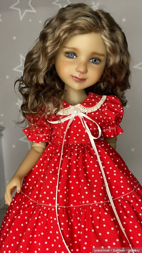 Платье шелковое в горошек для Руби Ред ростом 37см