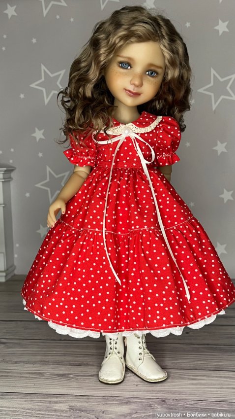 Платье шелковое в горошек для Руби Ред ростом 37см (фото 3)