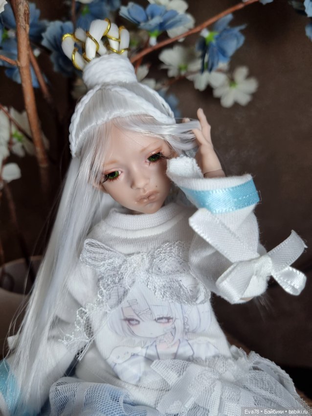 Парик из молочного шёлка для куклы бжд Иден с ОГ 12 см (фото 5)