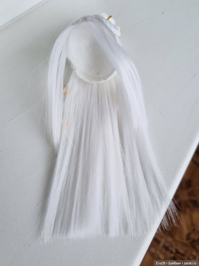 Парик из молочного шёлка для куклы бжд Иден с ОГ 12 см (фото 6)