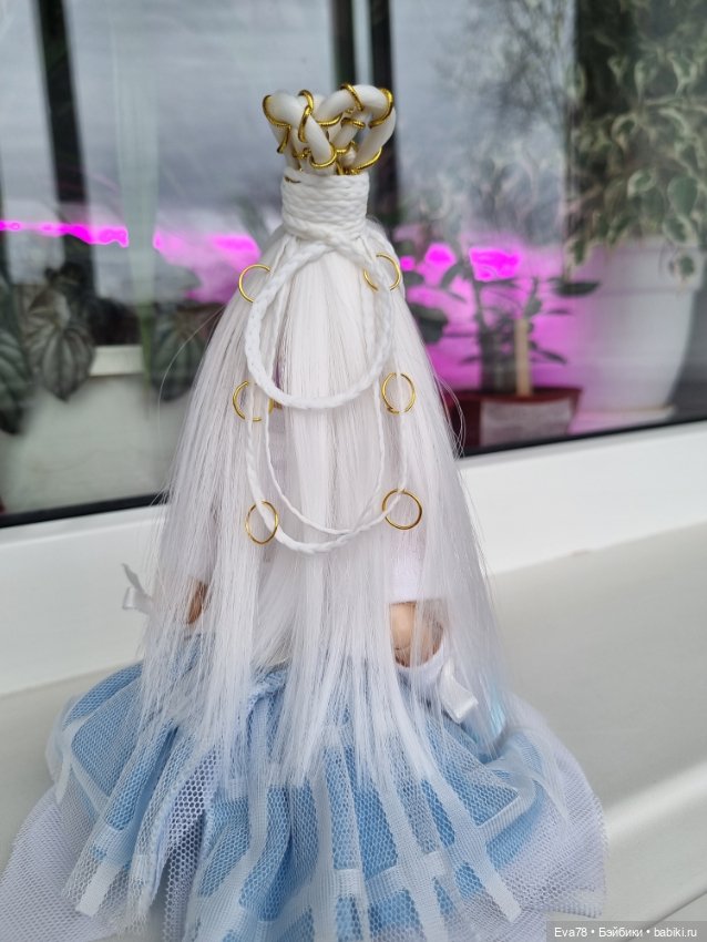 Парик из молочного шёлка для куклы бжд Иден с ОГ 12 см (фото 2)