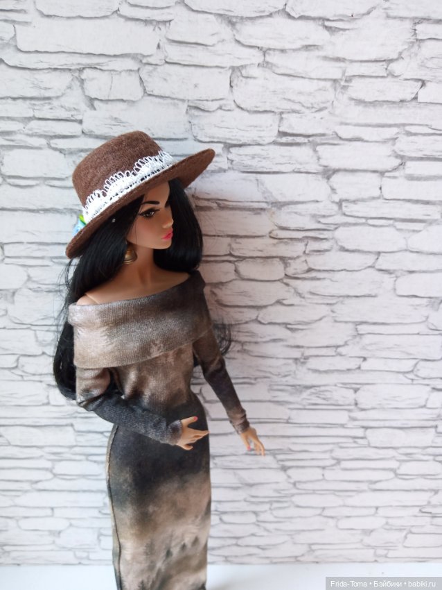 Шляпка фетровая на кукол 1/6 коричневая цветочный декор поппи ИТ барби (фото 6)