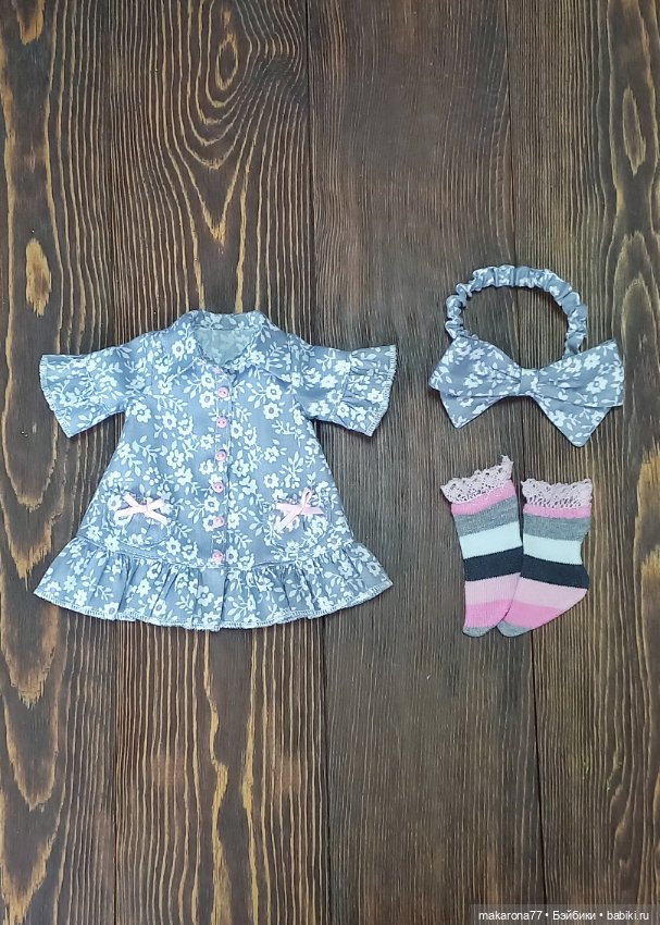 Платье-рубашка для кукол Паола Рейна 32 см, цвет серый/принт (фото 3)