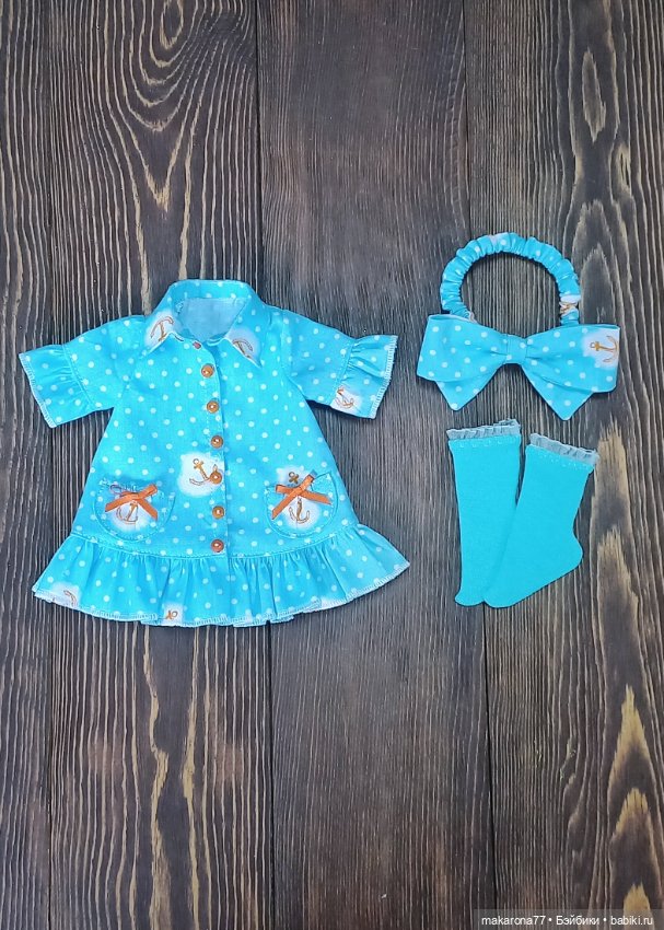 Платье-рубашка для кукол Паола Рейна 32 см, цвет голубой/принт (фото 3)