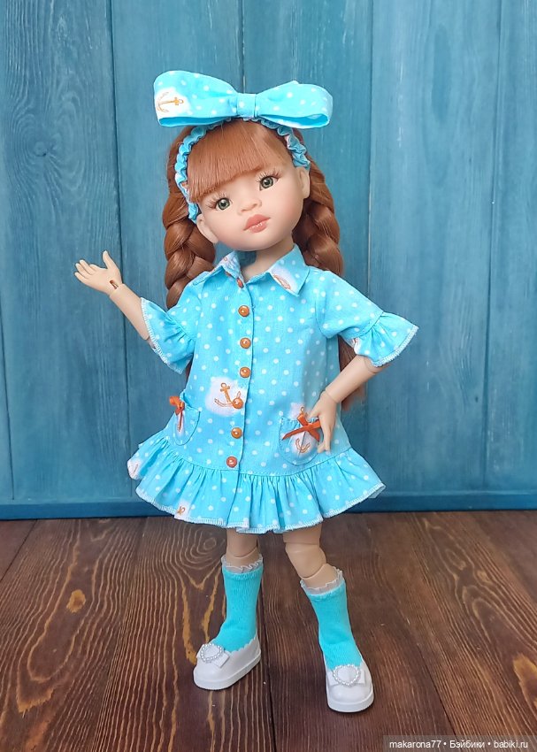 Платье-рубашка для кукол Паола Рейна 32 см, цвет голубой/принт