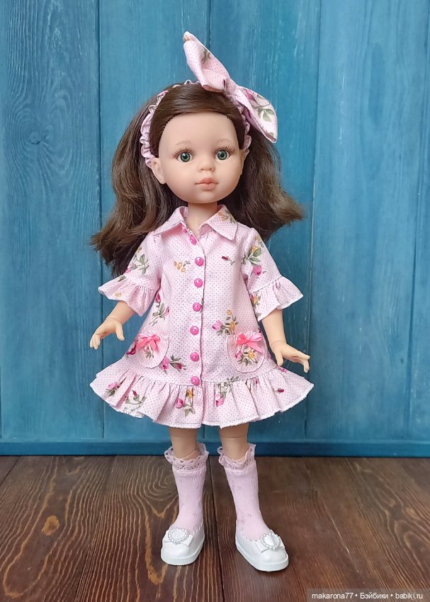 Платье-рубашка для кукол Паола Рейна 32 см, цвет розовый/принт