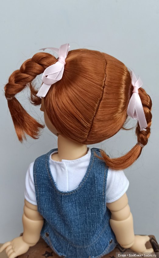 Парик 9-10" - Задорные косички с бантами, красная морковь (фото 2)
