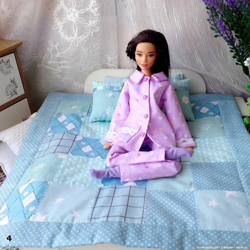 3 комплекта постельного белья пэчворк для Блайз, Барби и других кукол формата 1:6 (фото 3)
