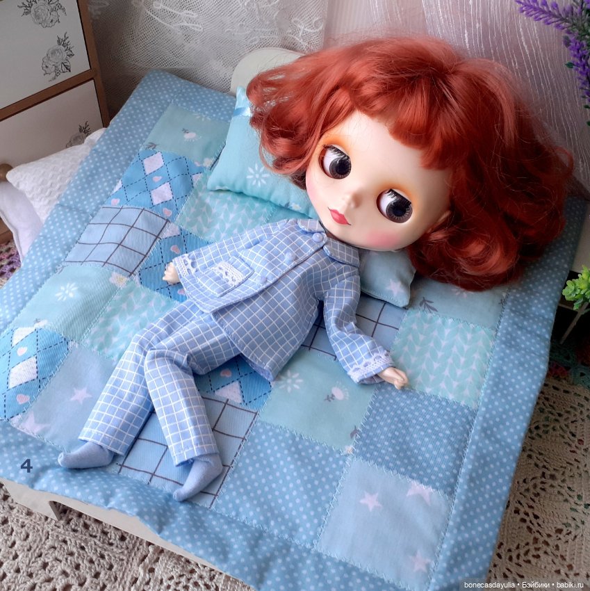 3 комплекта постельного белья пэчворк для Блайз, Барби и других кукол формата 1:6