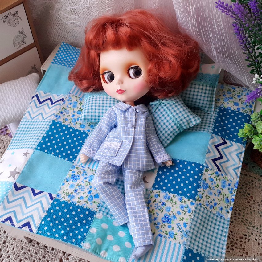 3 комплекта постельного белья пэчворк для Блайз, Барби и других кукол формата 1:6 (фото 10)
