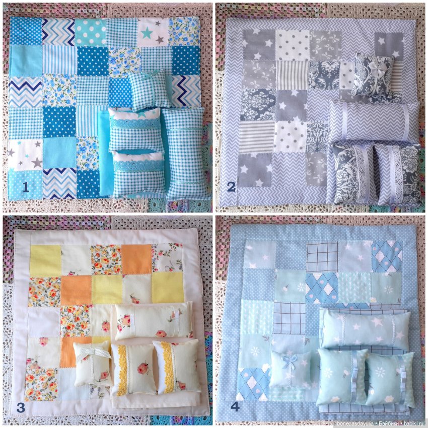 3 комплекта постельного белья пэчворк для Блайз, Барби и других кукол формата 1:6