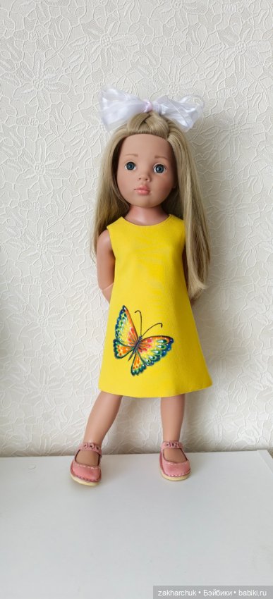 Платье желтое Бабочка для кукол готц или других 45-55 см. Роспись акрилом (фото 2)