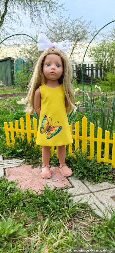 Платье желтое Бабочка для кукол готц или других 45-55 см. Роспись акрилом (фото 4)