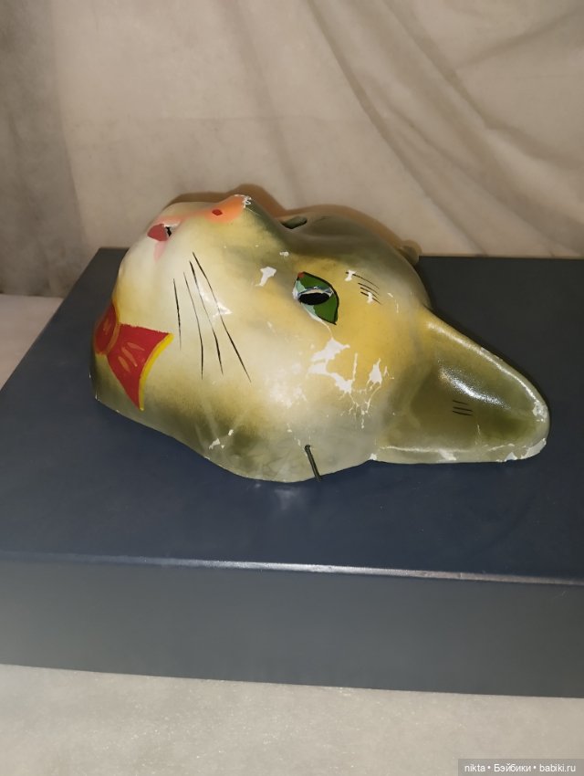 Маска карнавальная, новогодняя маска СССР Кот, кошка Папье-маше Старая (фото 4)