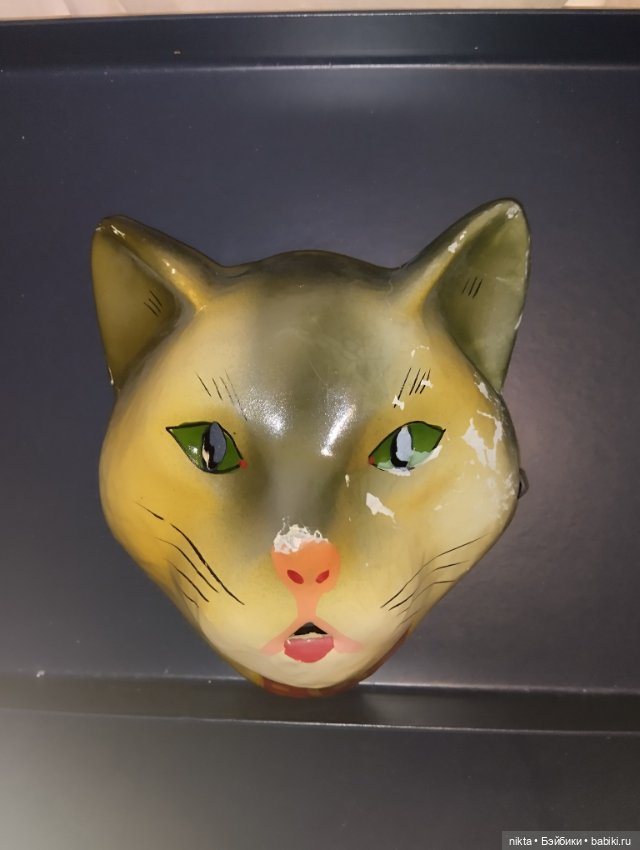 Маска карнавальная, новогодняя маска СССР Кот, кошка Папье-маше Старая (фото 7)