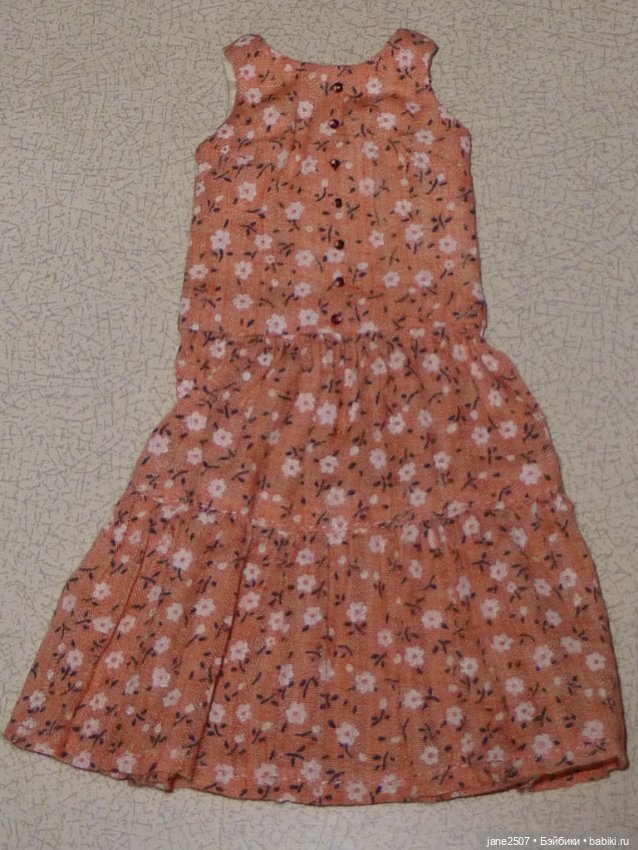 Платье персикового цвета OOAK Handmade для Барби (стандартной, высокой), Poppy Parker, FR