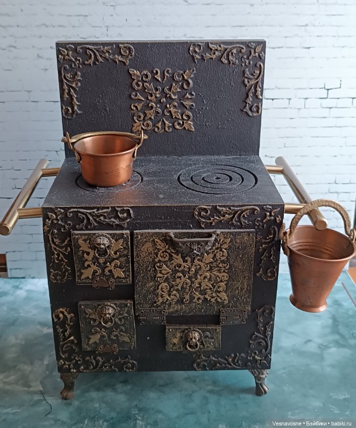 Кукольная плита под винтаж, имитация чугуна