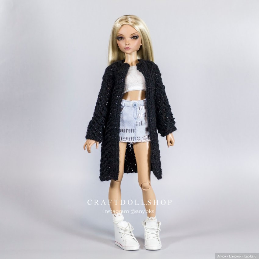 Вязаная одежда для Minifee Минифи в черно-белой гамме (фото 3)