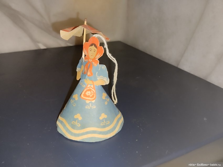 Старая советская елочная игрушка Сделай сам! Бумажная Девушка с зонтиком (фото 7)