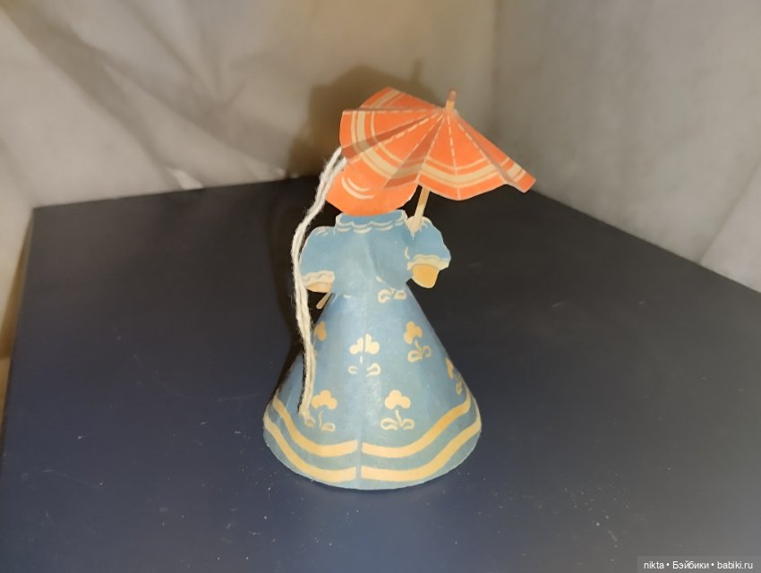 Старая советская елочная игрушка Сделай сам! Бумажная Девушка с зонтиком (фото 3)