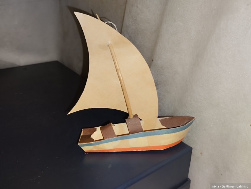 Старая советская елочная игрушка Сделай сам! Бумажная Кораблик, парусник (фото 2)