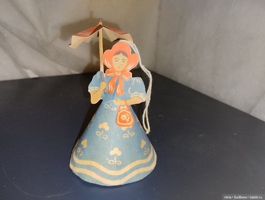 Старая советская елочная игрушка Сделай сам! Бумажная Девушка с зонтиком