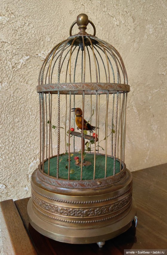 Антикварный немецкий автоматон Птички в клетке