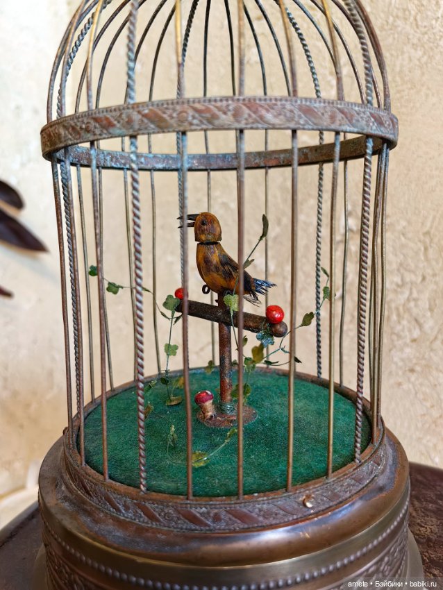 Антикварный немецкий автоматон Птички в клетке (фото 4)