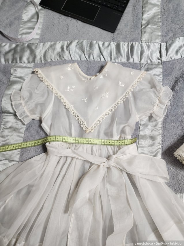 Винтажное детское платье с нижним платьем в комплекте для большой куклы (фото 5)