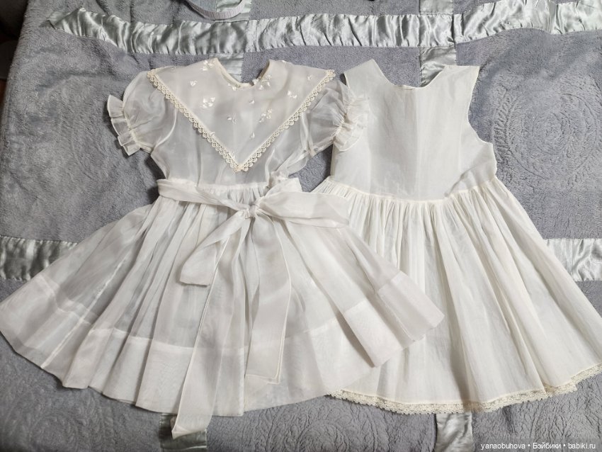Винтажное детское платье с нижним платьем в комплекте для большой куклы
