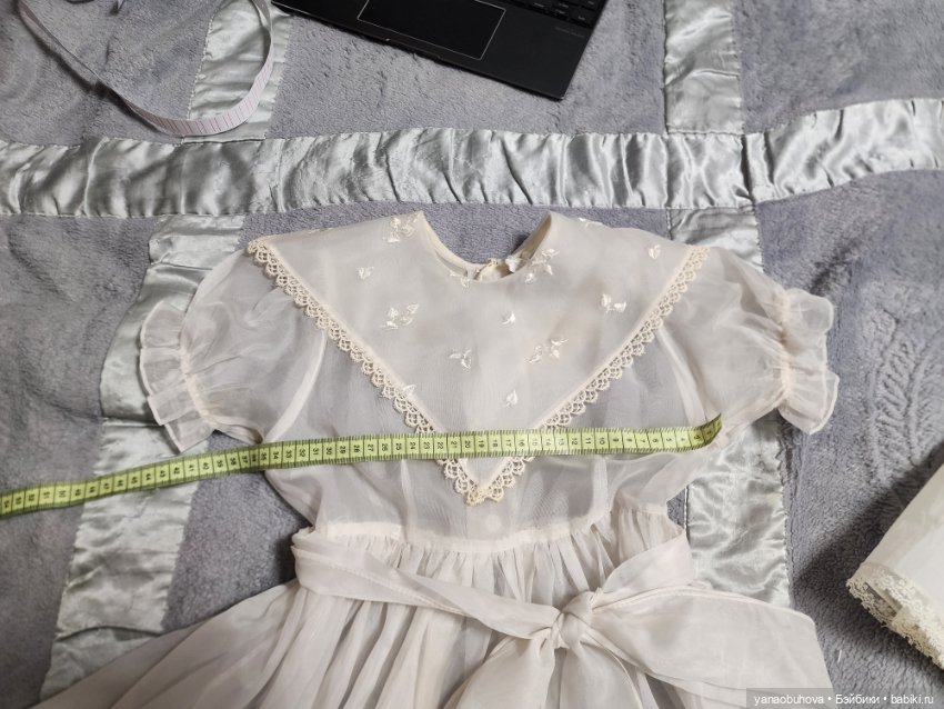 Винтажное детское платье с нижним платьем в комплекте для большой куклы (фото 6)