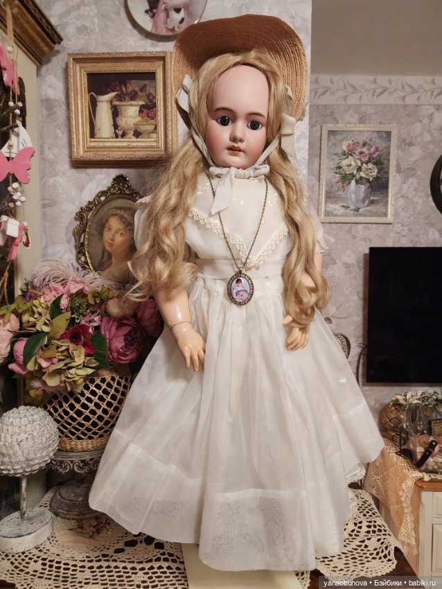 Винтажное детское платье с нижним платьем в комплекте для большой куклы