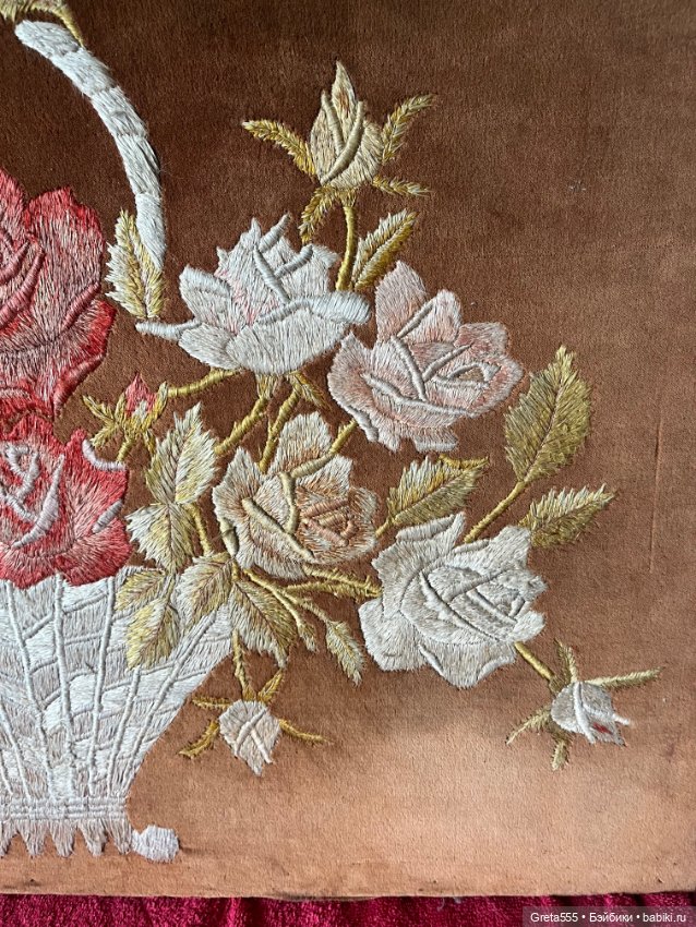 Шикарная старинная вышивка, на коричневом бархате , 1946- 1947 год (фото 9)