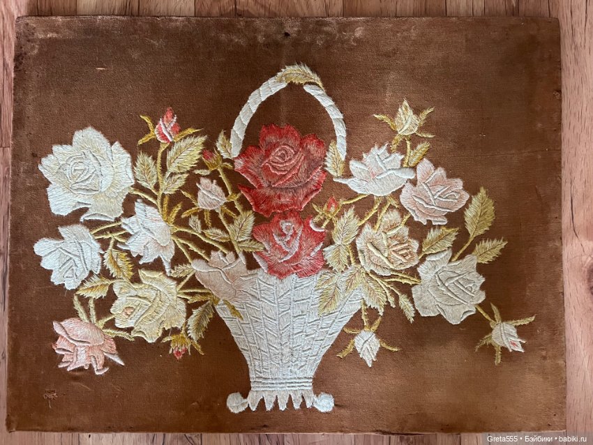 Шикарная старинная вышивка, на коричневом бархате , 1946- 1947 год (фото 8)