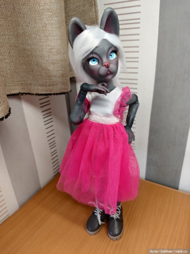 Серенькая кошечка, авторская бжд куколка (фото 6)