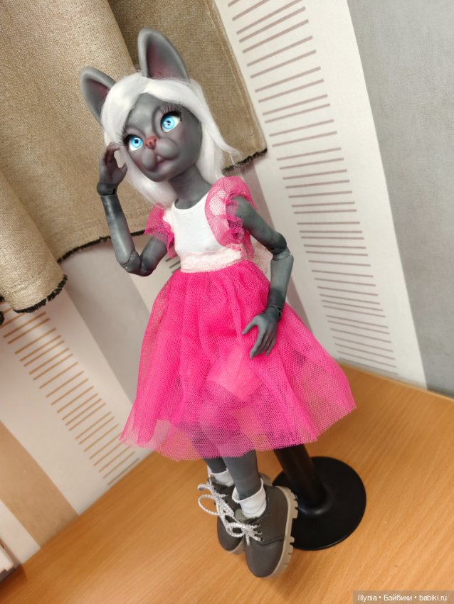 Серенькая кошечка, авторская бжд куколка (фото 4)