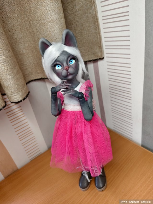 Серенькая кошечка, авторская бжд куколка (фото 5)
