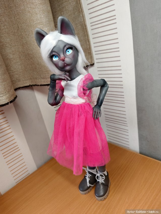 Серенькая кошечка, авторская бжд куколка (фото 7)