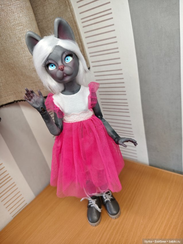 Серенькая кошечка, авторская бжд куколка (фото 9)