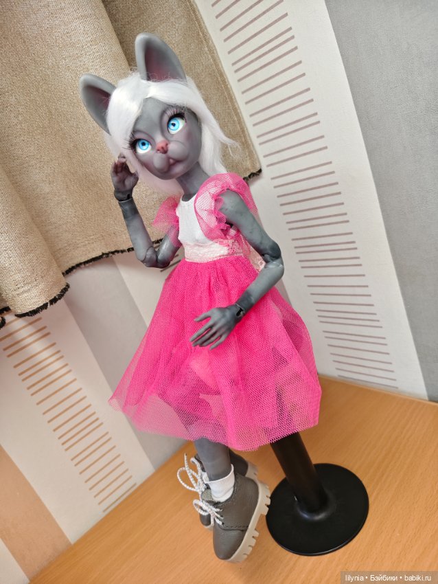 Серенькая кошечка, авторская бжд куколка (фото 3)