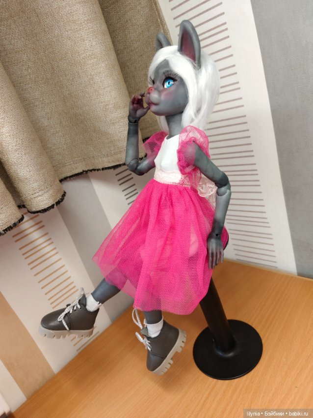 Серенькая кошечка, авторская бжд куколка (фото 2)