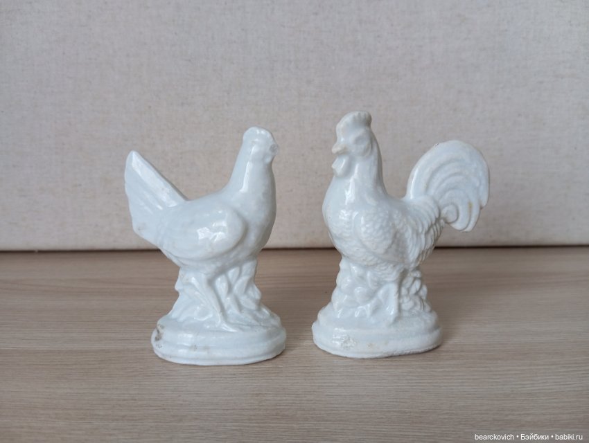 Пара антикварных фарфоровых статуэток "Курочка с петушком" (фото 6)